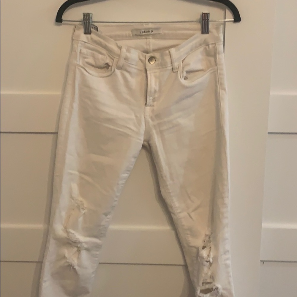 J brand white skinny jeans with rips